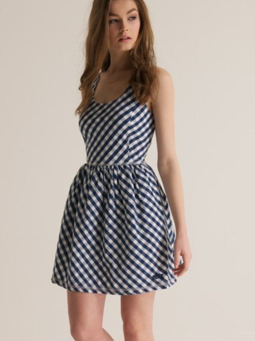 Superdry Vintage Blue and White Gingham Racerback Mini Dress